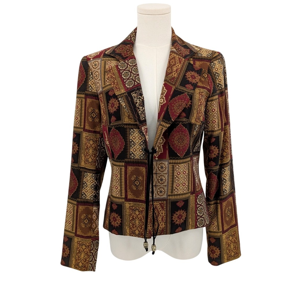 Sharon Young Tapestry Print Blazer Size 2 Bohemian Office Statement Jacket